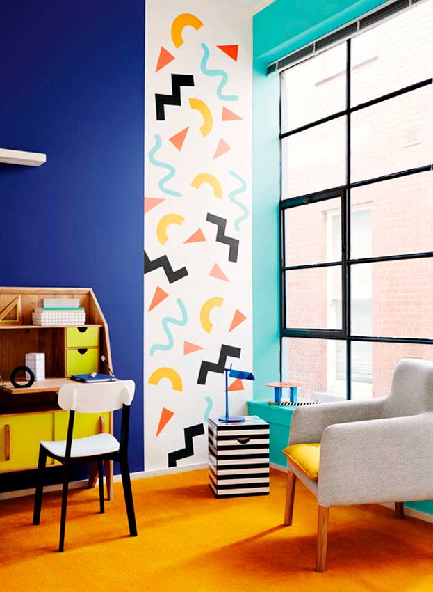 Rincón habitación de niño con decoración estilo Memphis
