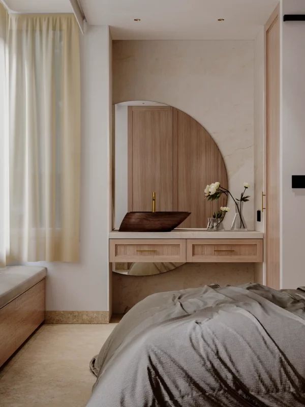 dormitorio con lavabo integrado en habitación