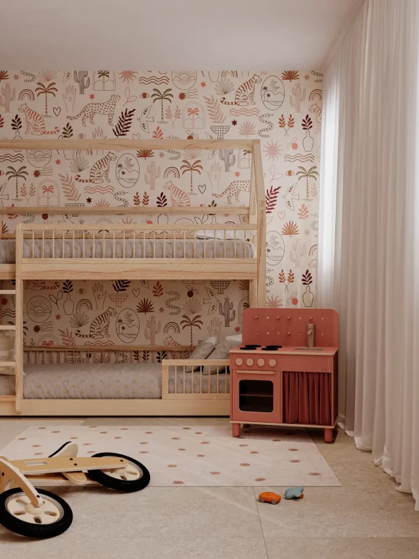 dormitorio infantil con litera casita